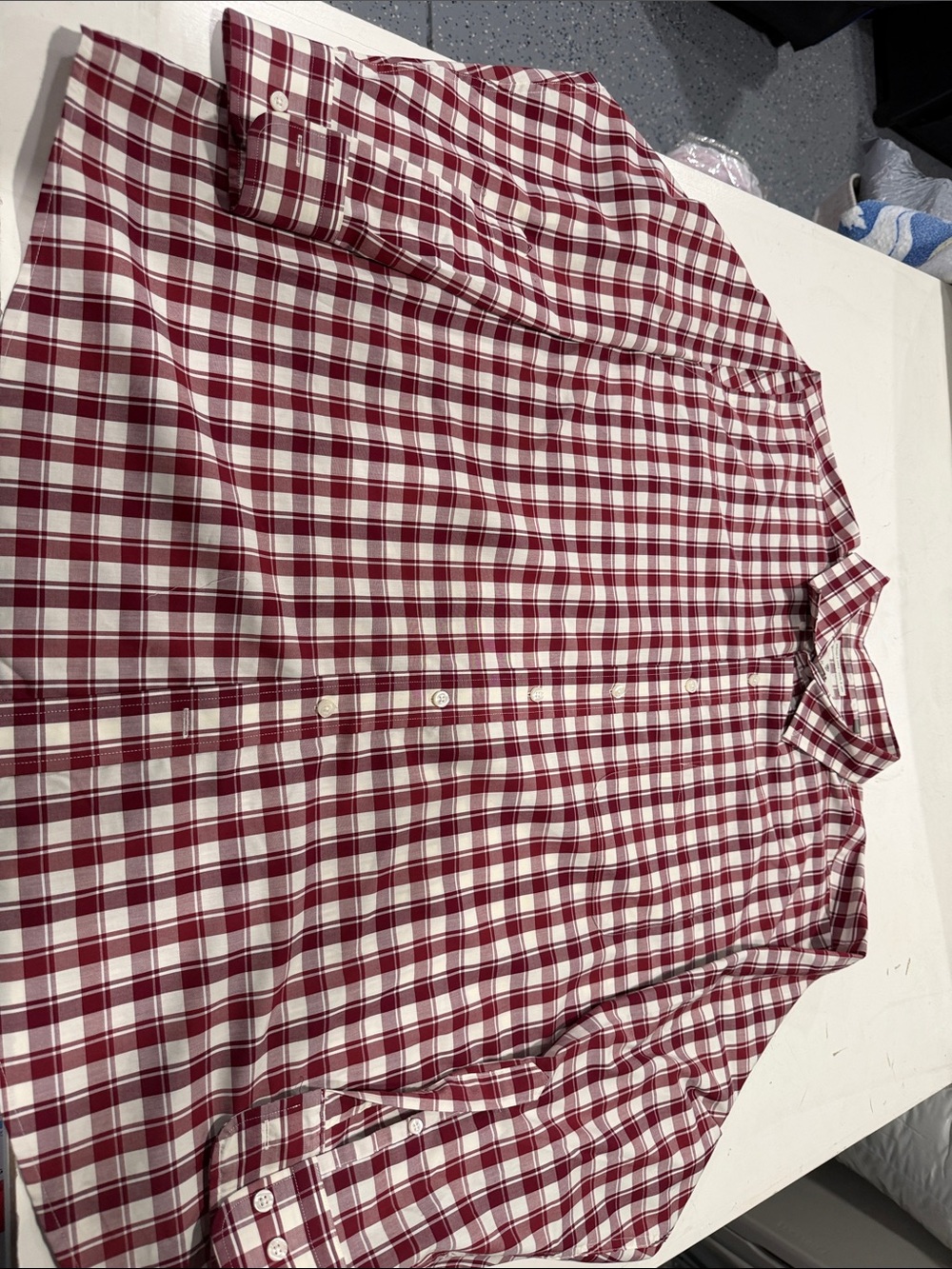 Men's Red and White Plaid Button-Down Shirt